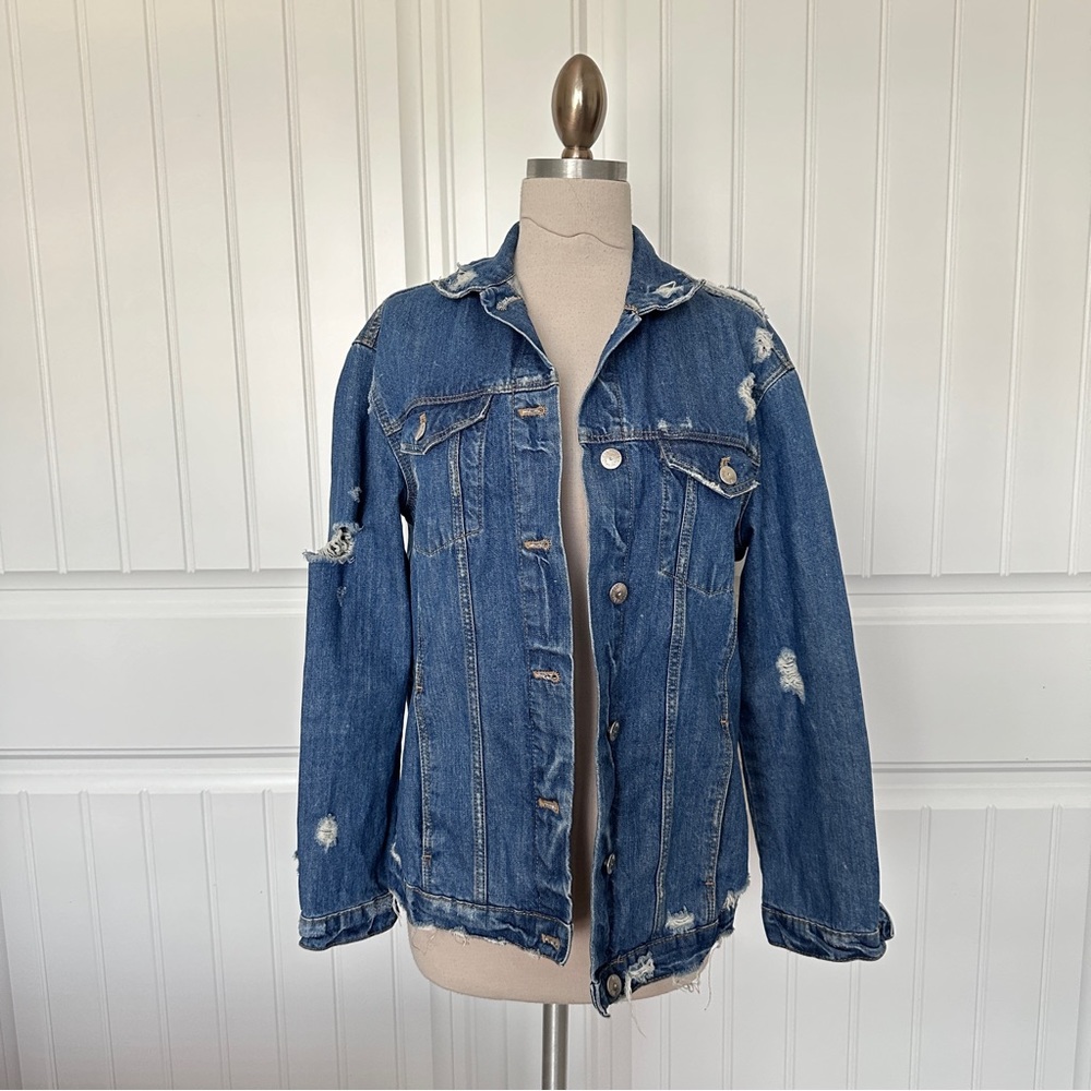 Zara Distressed Oversized Denim Jacket